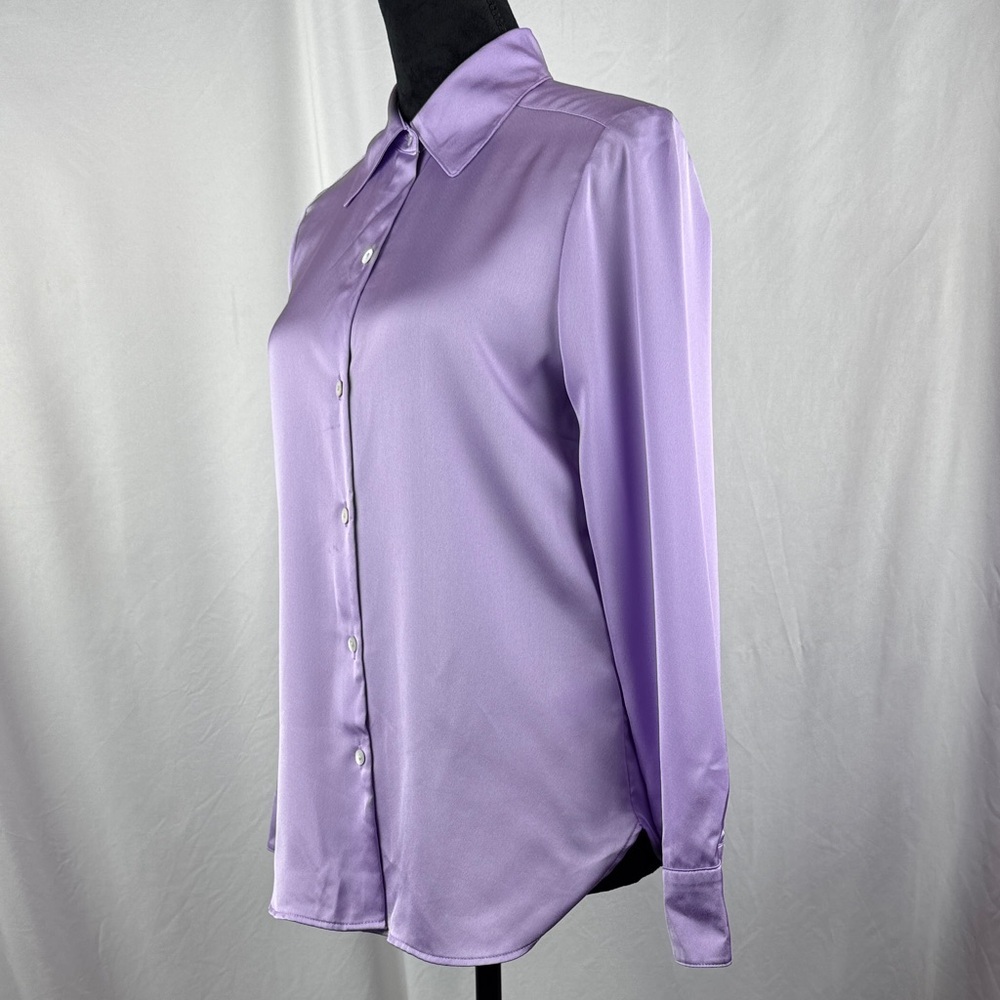 M&S Collections Lavender Satin Button Down Top - Picture 2 of 9